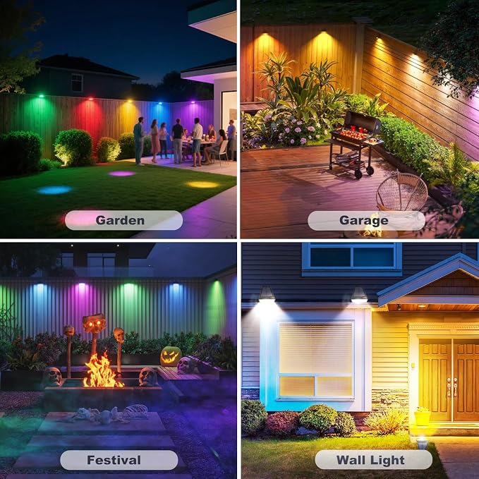 Waterproof Solar Fence Lights, Up to 30+ Hours Runtime Dusk to Dawn, RGB Color Changing Red White Blue Fixed Color for 4th of July Father's Day Decor Gift, Solar Deck Lights for Yard Garden