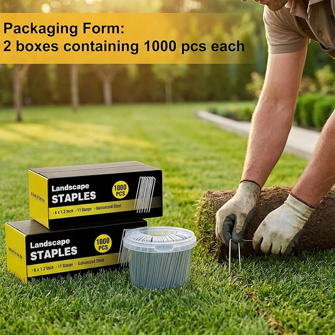 HongWay 2000 Pack 6 Inch Landscape Staples Bulk, Galvanized Garden Stakes 11 Gauge U-Shaped Pins Tent Stakes Yard Ground Staples for Landscaping Fabric, Lawn, Turf, Fence, Plant Cover, Irrigation
