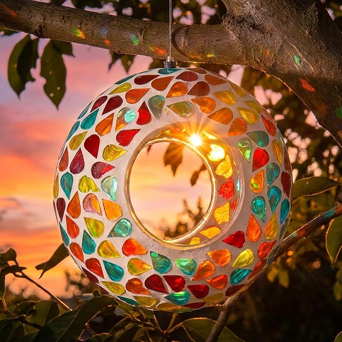 Sunnydaze 6-Inch Glass Mosaic Hanging Bird Feeder for Outdoors - Fly-Through Glass Bird Feeder for Cardinals, Jays, Finches and More - Confetti Mosaic