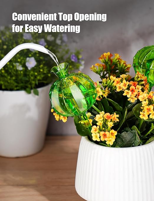 NiHome Plant Watering Globes 4-Pack (2 Small + 2 Large), Green Glass Cactus Self Watering Globe, Glass Waterer for Potted Plants, Automatic Mini Irrigation System, Adorable Gardening Tool