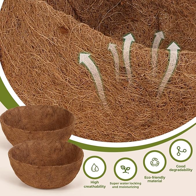 Gerrii 8 Pcs 24 Inch Coconut Liners for Hanging Baskets Coco Liners for Planters Natural Round Coconut Coco Planter Basket Coir Liner for Hanging Basket Flowers/Vegetables