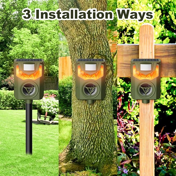 Solar Ultrasonic Deer Repellent Outdoor Solar Animal Repeller Motion Activated Cat Repellent Device 2 Pack Humane Dog Racoon Squirrel Deterrent for Garden Yard Farm Waterproof