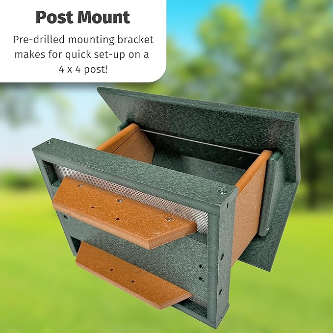 DutchCrafters Poly Large Hopper Bird Feeder Post Mount for 4" x 4", Wild Songbird Bird Seed Feeder for Outdoor, Outside, Garden, Yard - Amish Made in USA (Post Mount, Tudor Brown & Weatherwood)