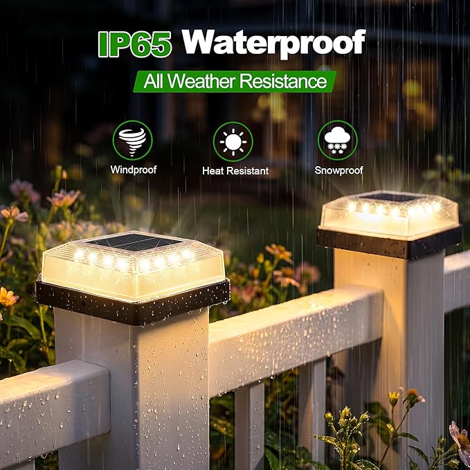 Brightever 3.5x3.5 4x4 Solar Post Cap Light Outdoor, 4-Pack Fence Post Solar Lights for Wooden/Vinyl Posts, 3 Lighting Modes, Solar Powered Waterproof Deck Post Lights for Garden Patio, Black