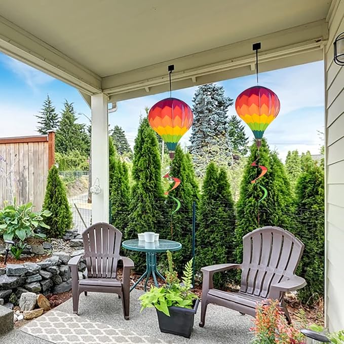 2Pack Multicolor Hot Air Balloon Rainbow Wind Spinner Garden Decor, 59" H x 12" W, Nylon, UV & Weather Resistant, Fully Collapsible