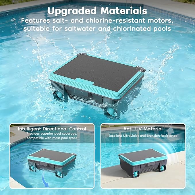Obito H3 Solar Powered Automatic Robotic Pool Skimmer with APP Support, 24/7 Continuous Cleaning Power, Auto Edge-Docking, Dual Charging Modes, Twin Salt Chlorine Tolerant Motors, 180 μm Filtration