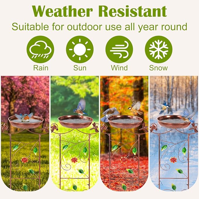 2 Pack Bird Bath for Outside Garden Trellis for Climbing Plants with Hummingbird Decor Small Garden Plant Support Bird Baths Feeder Bowl for Garden Decor Patio Lawn