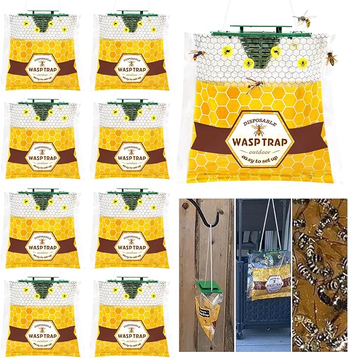 8 Pack Disposable Wasp Traps Outdoor Hanging Bag Yellow Jacket Trap Carpenter Bee Traps for Outside Wasp Killers for Garden