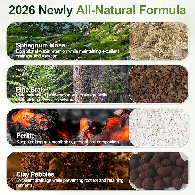 Orchid Bark Potting Mix 9Quart, Mix Pine Bark, Organic Perlite, Sphagnum Moss and Leca Clay Pebbles for Plants, Orchid Fertilizer Garden Soil for Root Development