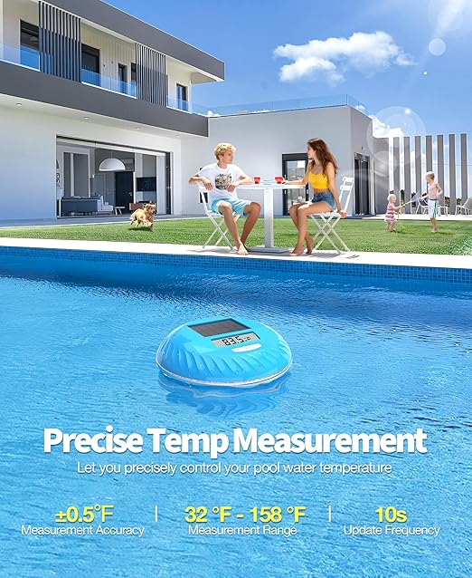 LuxBlue 2026 Solar Digital Pool Thermometer with Dynamic Lighting Effects, Floating Pool Temperature Thermometer- Large Screen for Easy Read, IP68 Waterproof Pools Temperature Gauge for Spa & Hot Tub