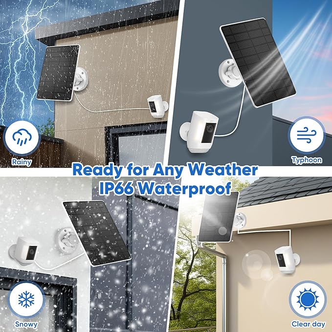 5W Solar Panel for Camera，Compatible with Spotlight Cam/Pro/Plus Battery,IP66 Waterproof, 13ft Cable White