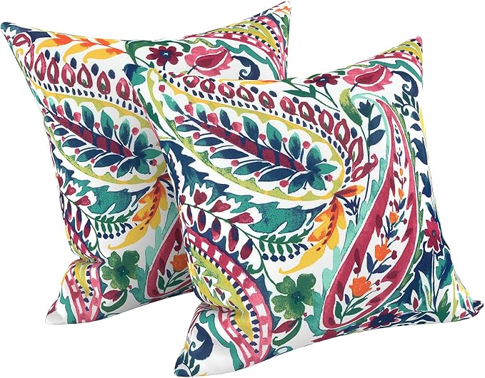 LVTXIII 2 Pack Outdoor Pillow Covers ONLY 18x18 Inch, Water-Repellent Square Decorative Cushion Covers for Patio Furniture, Garden, Sofa, Vigour Paisley
