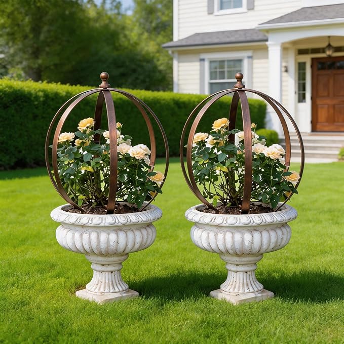 22" 2Pcs Heavy Duty Metal Garden Obelisk Trellis–Durable Rust-Resistant Support for Climbing Plants & Potted Roses–Easy Assembly, Perfect for Garden Displays & Floral Arrangements