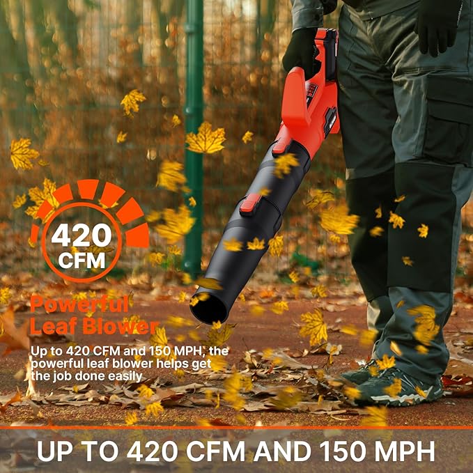LEAPUL Leaf Blower Cordless, 21V Electric Leaf Blower with 2×2.0Ah Batteries & 1 Fast Charger, Lightweight Battery Powered Blower for Lawn Care, Patio Cleaning