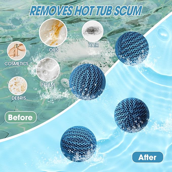 Hot Tub Scum Absorber, 6 Pack Spa & Pool Scum Eliminating Balls,hot tub scum Balls,Scum Sponge for Spa Hot Tub, Hot Tub Accessories, Oil Absorbing Sponge for Hot Tub Skimmer