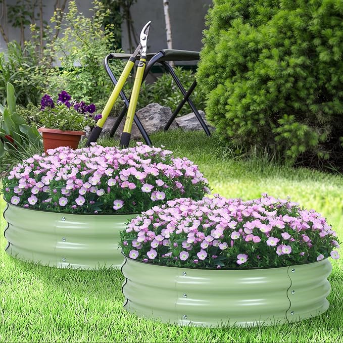 Aoodor 2 Pack 9" Tall 30" Metal Raised Garden Bed, Outdoor Planter Box and Raised Garden Kit for Vegetables, Flowers, Arugula and Herbs, Olive Green
