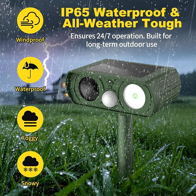 Solar Ultrasonic Animal Repellent Outdoor, Deer Repellent Devices Waterproof, Cat Squirrel Rabbit Dog Raccoon Deterrent Animal Repeller with Motion Detection, Keep Skunk Away for Yard, Green, 2 Pack