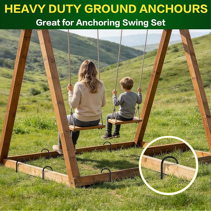 12" Trampoline Ground Wind Stakes Anchors High Wind Heavy Duty, 8 Pack U-Shaped Rebar Tent Stakes for Camping Tents, Soccer Goals,Fences, Swing, Landscape,Garden Decoration (U-8Pack)