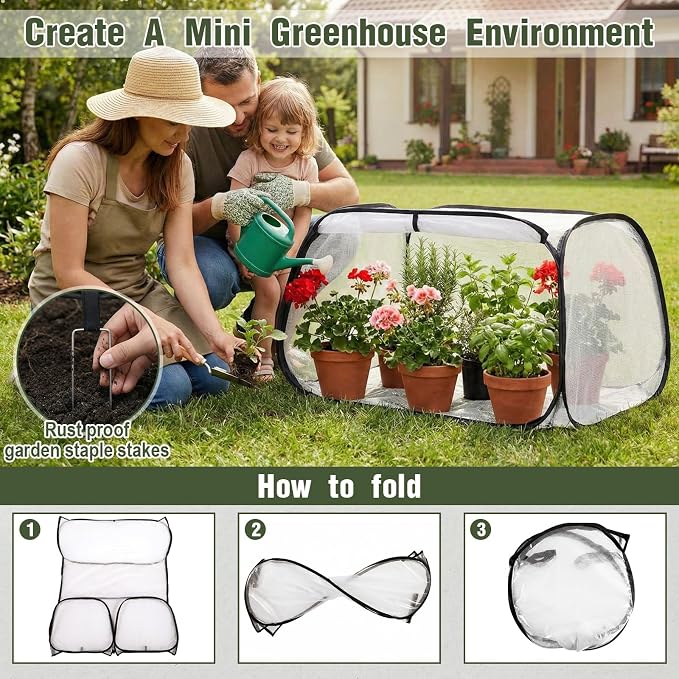 4 Pack Garden Covers for Raised Beds, 45 x 22 x 18 Garden Row Plants Cover Accelerator, Freeze Protection Greenhouse Cover for Raised Beds Protecting Seedlings Fruits with Ground Stakes