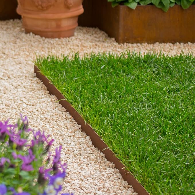 Worth Garden 10-Pack Corten Steel Landscape Lawn Edging - 4.5in H Rust Patina Finish Bendable Metal Strips - Hammer-in Pre-Rusted Border with 11 Clips - Yard Pathway Divider (33Ft Total)