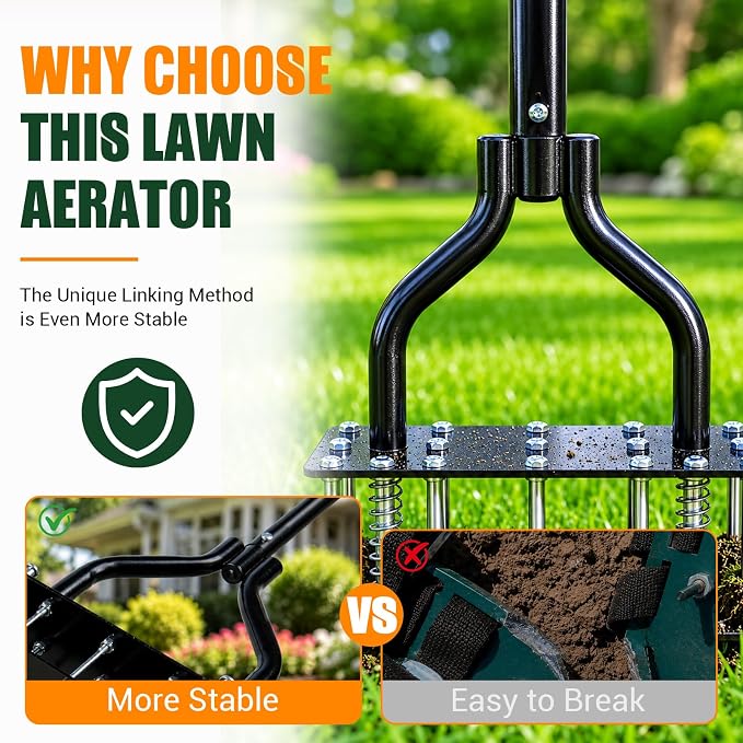 Lawn Aerator Tools, 3 Height Manual Yard Aerator with Self-Cleaning Design | Heavy Duty Adjustable Lawn Air Aerator Tool with 15 Long Iron Spikes, for Lawn Care, Hard Soil Loosening and Yard Aerating