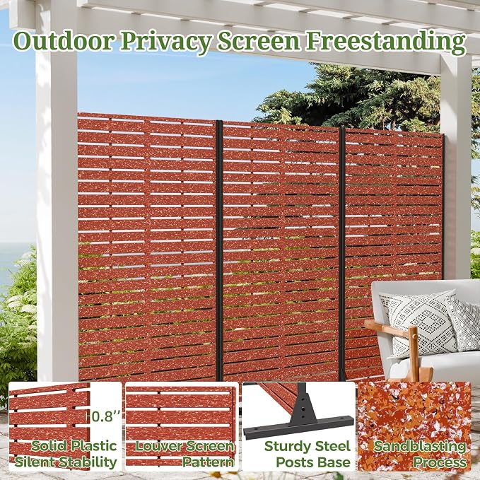 Privacy Screen Outdoor 60" Hx35 W Freestanding Privacy Panel with Stand, HDPE Decorative Privacy Fence with Louver Pattern 5 Panels, Patio Divider Screen, Privacy Screens for Outside,Balcony