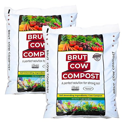 Brut Organic Cow Compost - 1 Cubic Ft - Nutrient-Rich Fertilizer for Thriving Gardens - Safe, Pure, and Effective, (2 Pack)