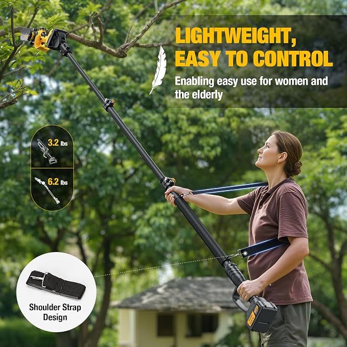 2-IN-1 Cordless 6-Inch Pole Saw & Chainsaw - 1200W Brushless Motor, Total Reach of Max 15.7 FT, Lightweight, Electric Pole Saws for Tree Trimming Pruning with 2× Batteries