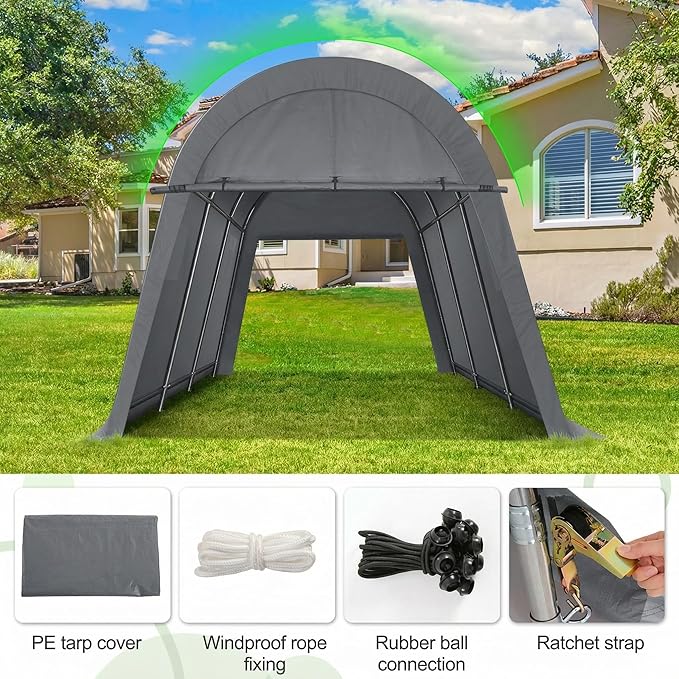 COBIZI Carports 10x20 Heavy Duty Car Canopy Garage with Removable Doors & Vents, Galvanized Frame Portable Carport Canopy Outdoor Storage Shelter with All-Season Tarp for Car Boat Truck, Gray
