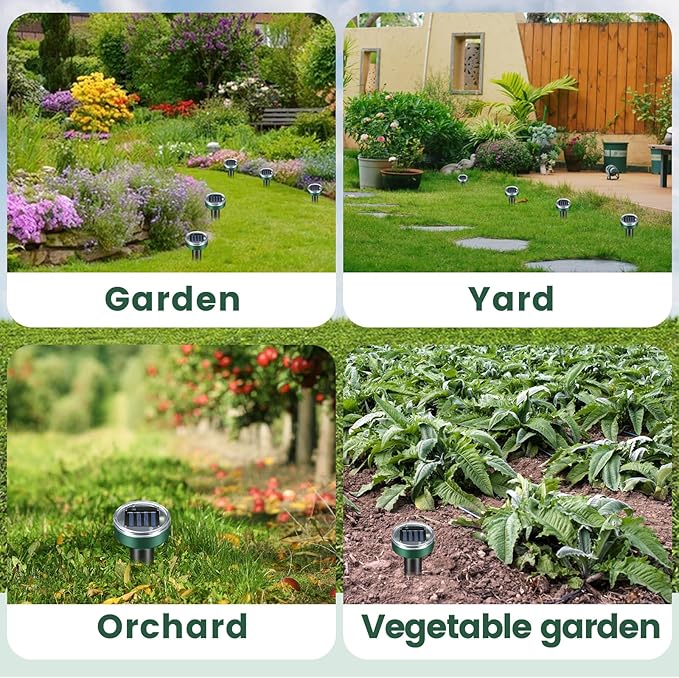 Mole Repellent for Lawns - Ultrasonic Gopher Repellent Solar Powered for Garden,Yard - Waterproof Sonic Mole Spike for Snake,Chipmunk,Outdoor Pest Control Vole Deterrent