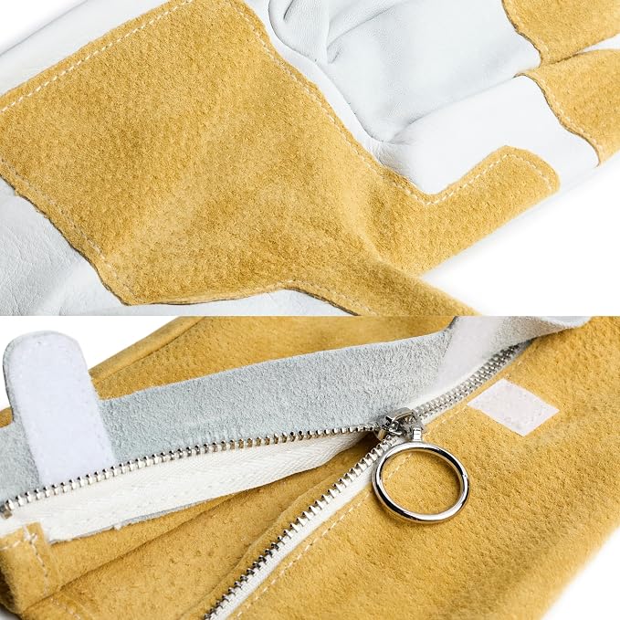 Zip-Up Rose Pruning Gloves | Leather Gauntlet Gardening Gloves | Long Forearm Thorn Protection