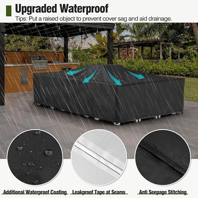 MR.COVER Patio Furniture Cover, Outdoor Sectional Sofa Set Cover Water Resistant General Purpose Rectangular 600D Heavy Duty Patio Table protection Size 108L x 82W x 28H inch