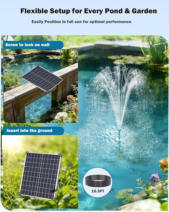 Antfraer Solar Pond Pump, 25W Solar Fountain Pump with 340GPH Flow Adjustable, Solar Water Pump with 6.6FT Tubing & 16.5FT Cord for Garden Ponds, Fish Tanks Waterfalls & DIY Fountain Water Features