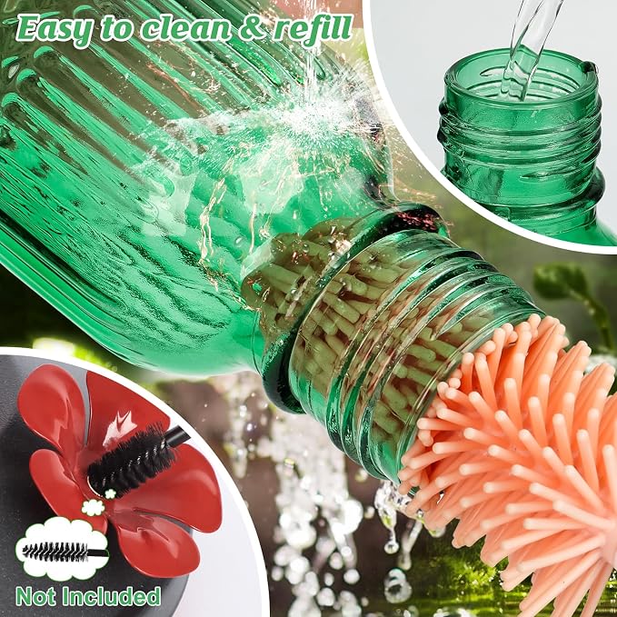 FEED GARDEN Glass Hummingbird Feeder, 16oz Outdoor Hanging Bird Feeder with Ant Moat, 4 Bee-Proof Feeding Ports, 360° Perch, Leak-Proof, Green