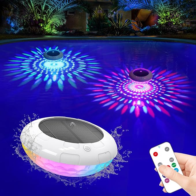 Floating Pool Lights Solar Powered, 6.5“ Vibrant RGB Colors Pool Lights that Float with Dynamic Lighting Effects, Waterproof Float or Hang Solar Floating Light for Pool Hot Tub Garden Party(1)