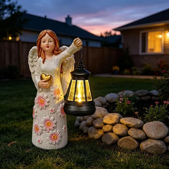 Solar Garden Statues Decor，Gardedn Angel Figurines Lights Featuring Waterproof Outdoor Decor Lights for Yard Patio Porch Decoration Gift for Mom Grandma (Classic)