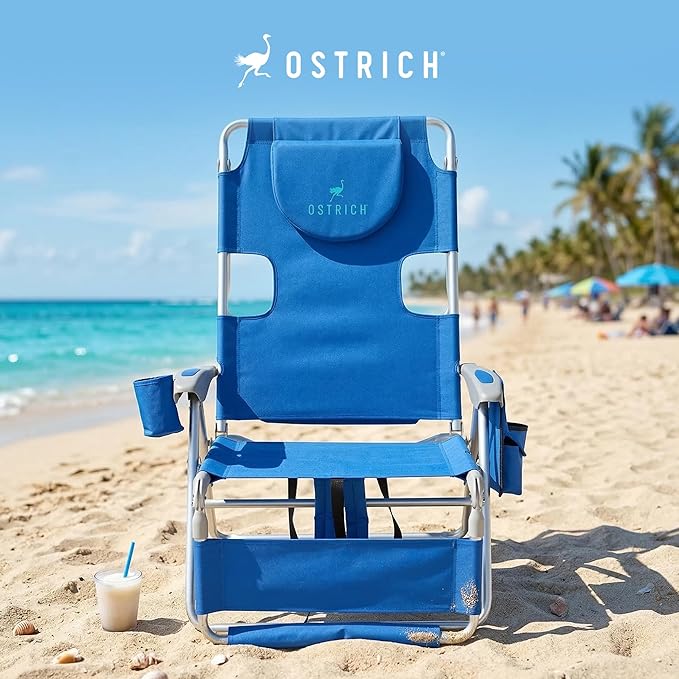 Ostrich the Backpack 3N1 Portable Chair with Cooler Bag and Reclining Lounger for Tanning, Camping, Beach, and Outdoor Essential, Blue