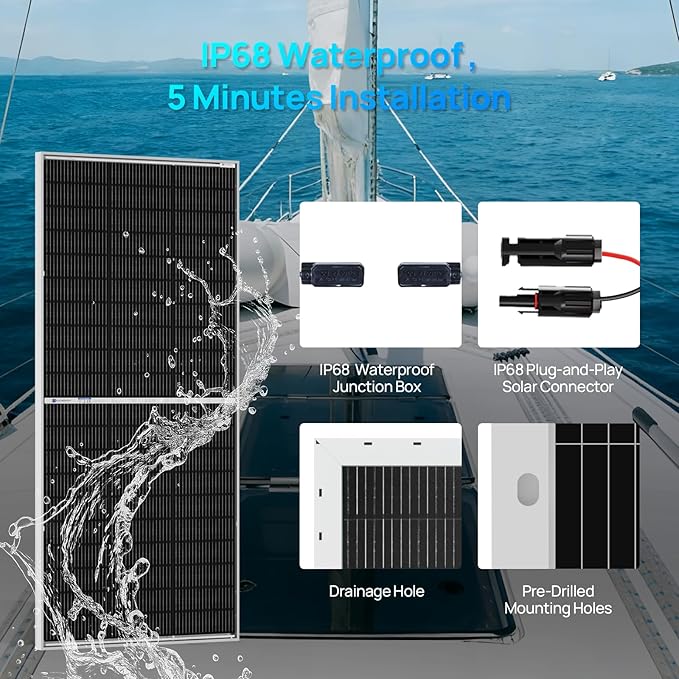 ECO-WORTHY N-Type 18BB Bifacial Solar Panels, 2PCS 195W 12 Volt Monocrystalline Solar Panel with 25% High Conversion Efficiency, Ideal for RV, Boat, Roof, Farm,Home & Off-Grid Applications
