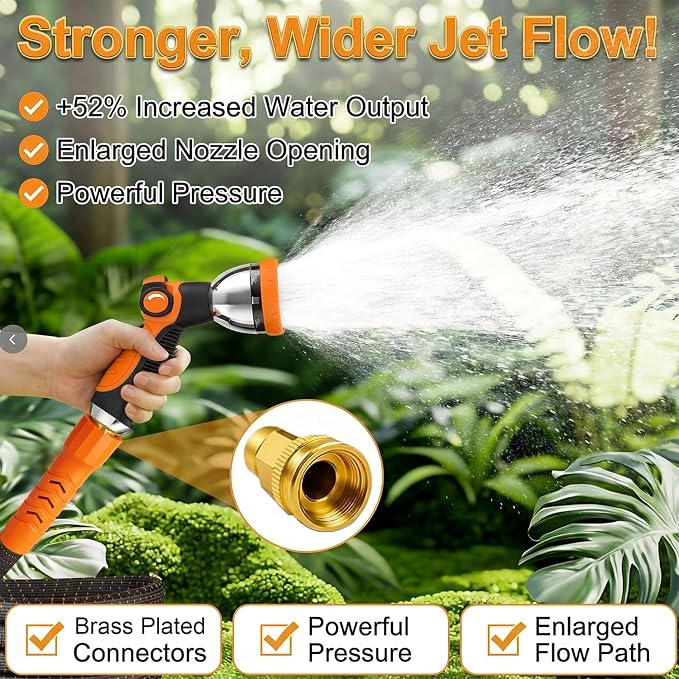 30FT Flexible Garden Hose & 10Modes Nozzle,Lightweight Water Hose,Kink-Free,All-Weather 3/4 in. Hose for RV,Boat,Car Wash,Garden,Yard,Camper,Outdoor None Expanding (Orange-Black, 30 Feet)