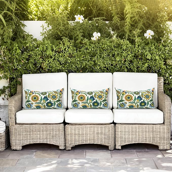 LVTXIII Set of 2 Patio Lumbar Pillows, 12" x 20" Fade Resistant Outdoor Lumbar Pillow with Inners, Fluffy Decorative Garden Lumbar Cushions for Home Patio Coach Sofa Use, Fiesta Floral
