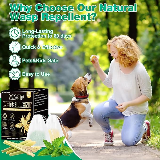 36 Pack Wasp and Bee Repellent Outdoor, Natural Peppermint Oil Carpenter Bee Repellent for Yellow Jackets, Hornets, Mud Wasps Deterrent for Indoor Outdoor Patio Garden Porch, Pet and Human Safe