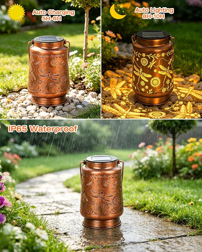 ANYTALK Birthday Gifts for Women Mom Grandma, Dragonfly Solar Lanterns Outdoor Waterproof, Hanging Solar Lights for Yard, Patio, Porch, Garden Decor