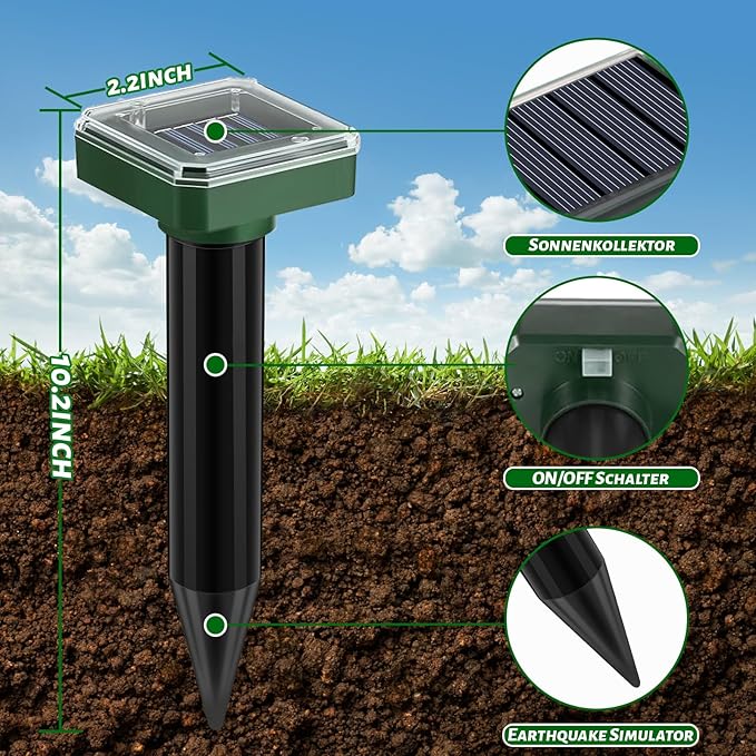 Ultrasonic Mole Repellent 10 Pack Snake Repellent for Yard Solar Powered Sonic Mole Deterrent Pest Control Rodent Repeller Chaser Gopher Vole Trap Outdoor Gopher Ultrasonic for Lawn Garden Repeller