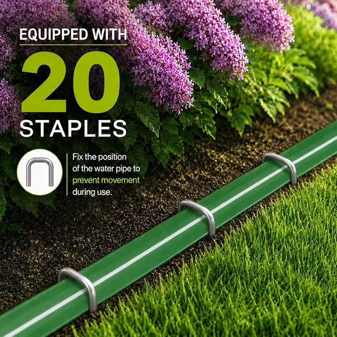 MIXC Reinforced Sprinkler Hose with Holes, 50FT (25FT×2 Pack) No-Kink Heavy Duty Flat Sprinkler Soaker Hose with Stakes & Splitters, Drip Irrigation Garden Hose for Lawn, Vegetable, Yard & Flower Bed