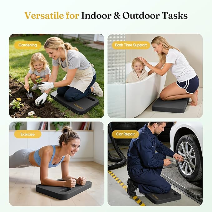 Grenebo High-Density NBR Foam Garden Kneeling Pad, 1.6" Extra Thick Gardening Pads for Kneeling, Ultra Soft Kneeling Pads for Gardening, Work, Exercise, Yoga, Bathing Baby, 17.3×11×1.6 in, Black