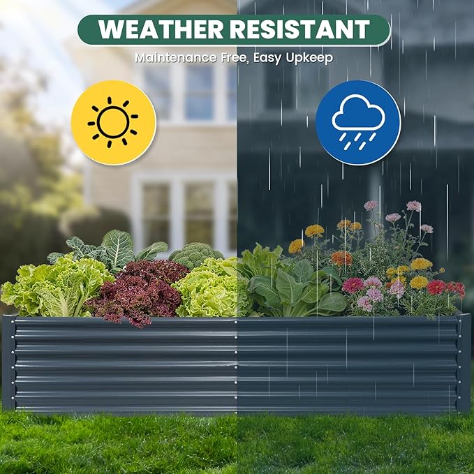 G GOOD GAIN 8x4x2 ft Galvanized Raised Garden Bed Kit, Large Metal Planter Box Outdoor for Vegetables, Flowers, Herbs, 478 Gallon Capacity Deep Root Design, Grey