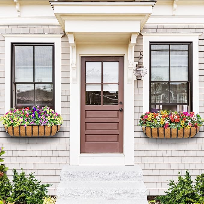 30 Inch 4 PCS Window Box Deck Railing Planter with Coco Liners, Hanging Flower Planters Black Metal Baskets for Indoor Outdoor, Balcony, Porch, Fence, Lawn and Patio