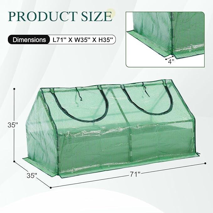 BPS 6x3x3 FT Raised Garden Bed with Green PE Cover, Portable Mini Greenhouse with 2 Zipper Windows for Patio, Garden, Yard