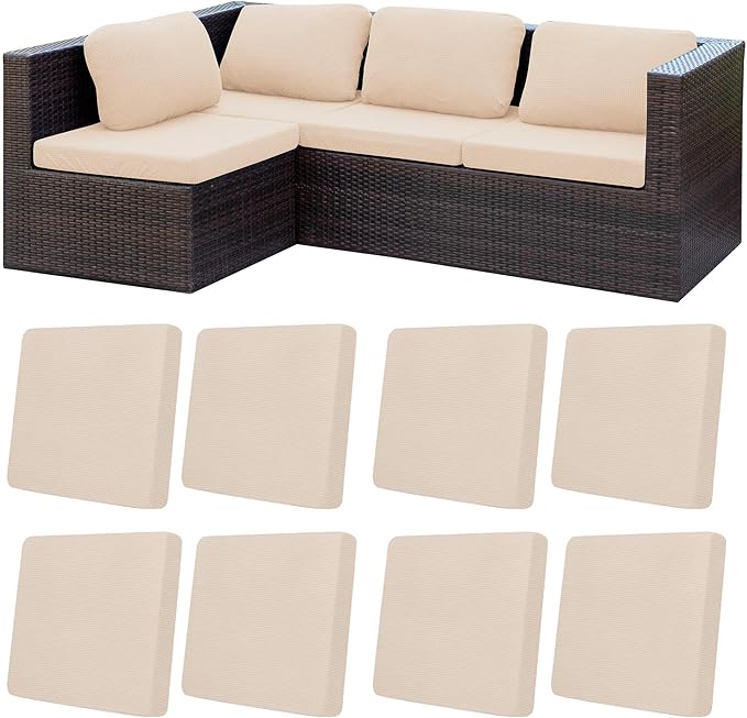 8Pcs Patio Cushion Covers,Outdoor Cushions Covers,Stretch Cushion Covers Replacement, Washable and Reusable Furniture Protectors(Beige)