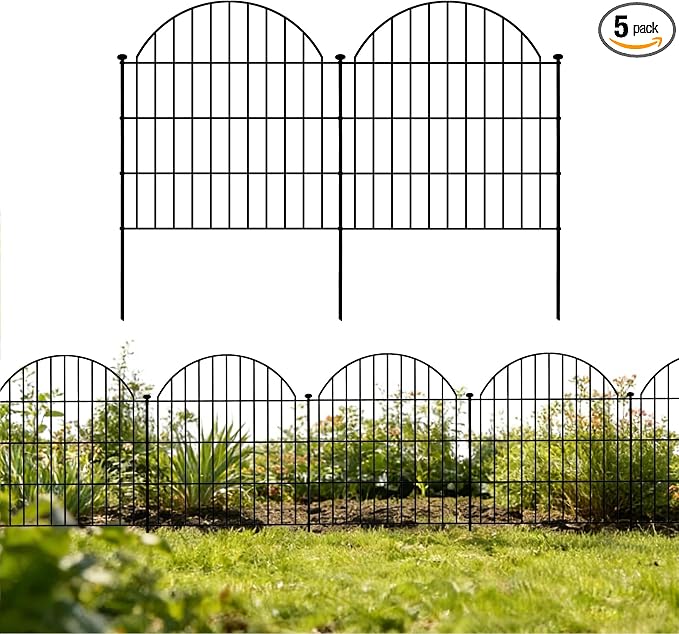 MTB Garden Fence Decor 24 in(H) x 10 ft(L), Dog Fence Outdoor for Yard No-Dig Pet Barrier, Animal Proof Fence Metal Garden Fencing Animal Barrier, 5 Panels